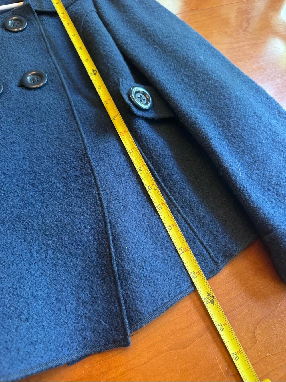 Merona Wool Blend Blue Peacoat Short Double Breasted Collared Size L